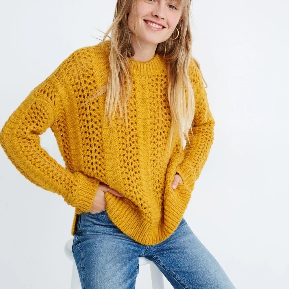 Madewell Windemere Pointelle Pullover Sweater Fuzzy Alpaca Blend -XS